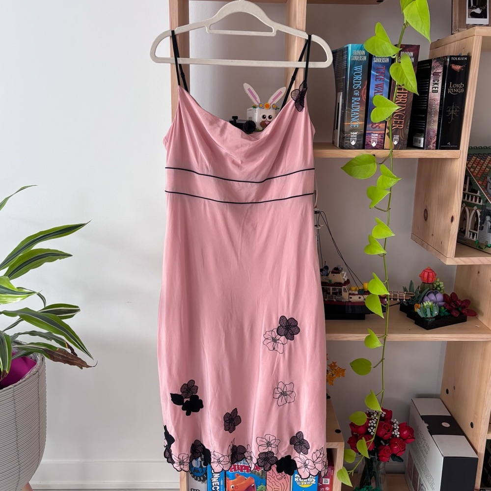 Express Pink Silk Dress with Black Trim